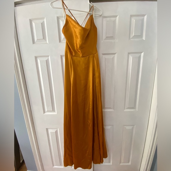 Galina Signature Cowl Neck Spaghetti Strap Dress in Marigold GS290035 - Picture 2 of 10